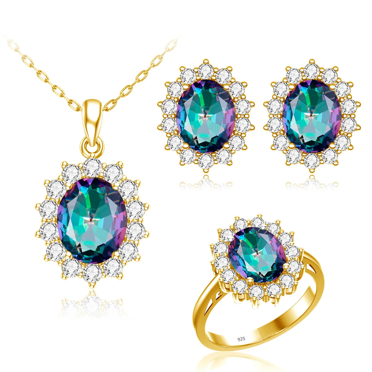 ArtistA Shiny Sunflower Sapphire Pendant Earrings Ring 925 Silver Bride Women Gold Plated Jewelry Set Manufacture