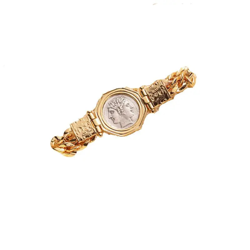 MuShan Jewelry Factory a New Aged 925 Sterling Silver Bracelet Featuring the Ancient Greek Double-faced Door God Janus for Women