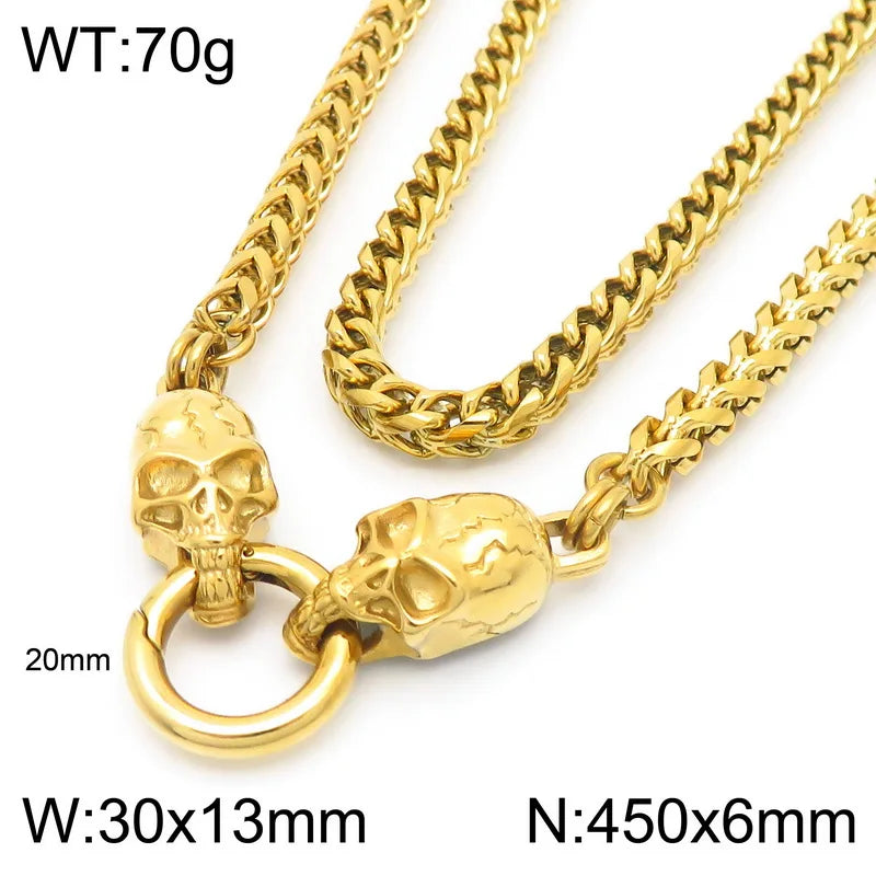 REBEL Men Fashion Punk Stainless Steel Bracelet Scary Skull Link Chain Bracelet