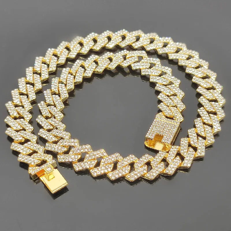 BiG-BOSS Men's Accessories Diamond Pink Full Diamond Hip Hop Cuban Chain Necklace