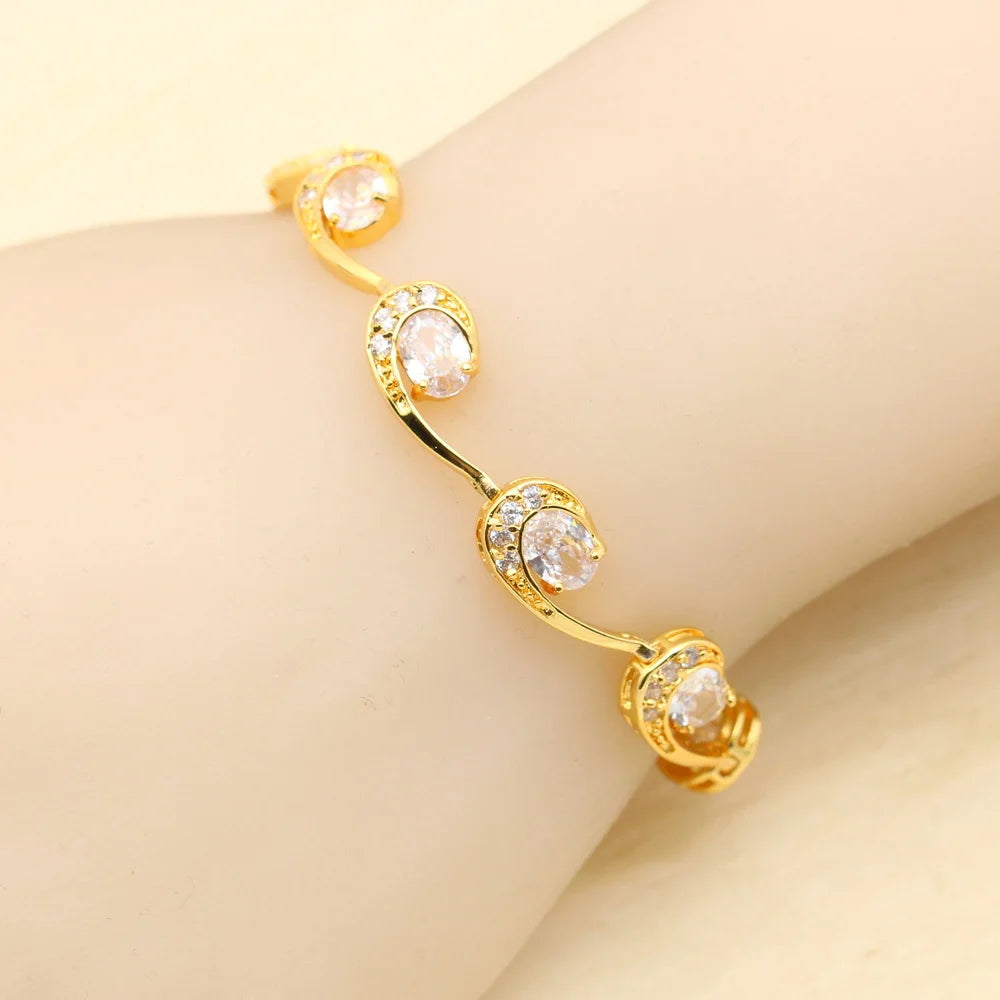 XOTICA 2023 Women's Gold Jewelry Set with White Zircon Wedding Party Engagement Bracelet Earrings Necklace Pendant Ring Gift