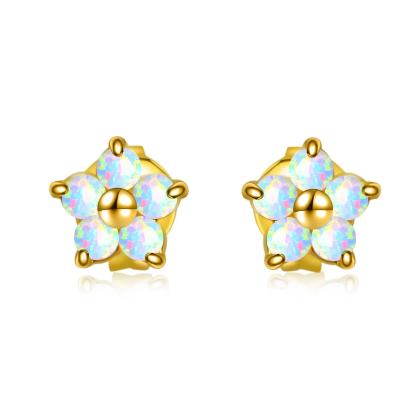 Flower Opal Stud Earrings - Blue Fire Opal Eye Detail Design | Playful Daily Jewelry Bulk Gifts