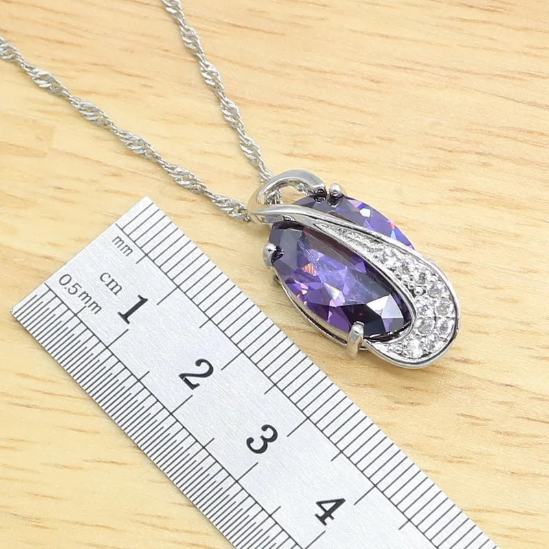 XOTICA 925 Silver Jewelry Set for Women Wedding Amethyst Bracelet Necklace Pendant Birthday Gift for Engagement Party