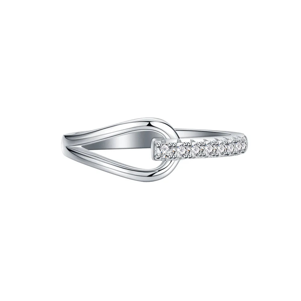 SILVERELLI 925 Sterling Silver Korean Buckle Zirconia Ring | Women's Designer Band
