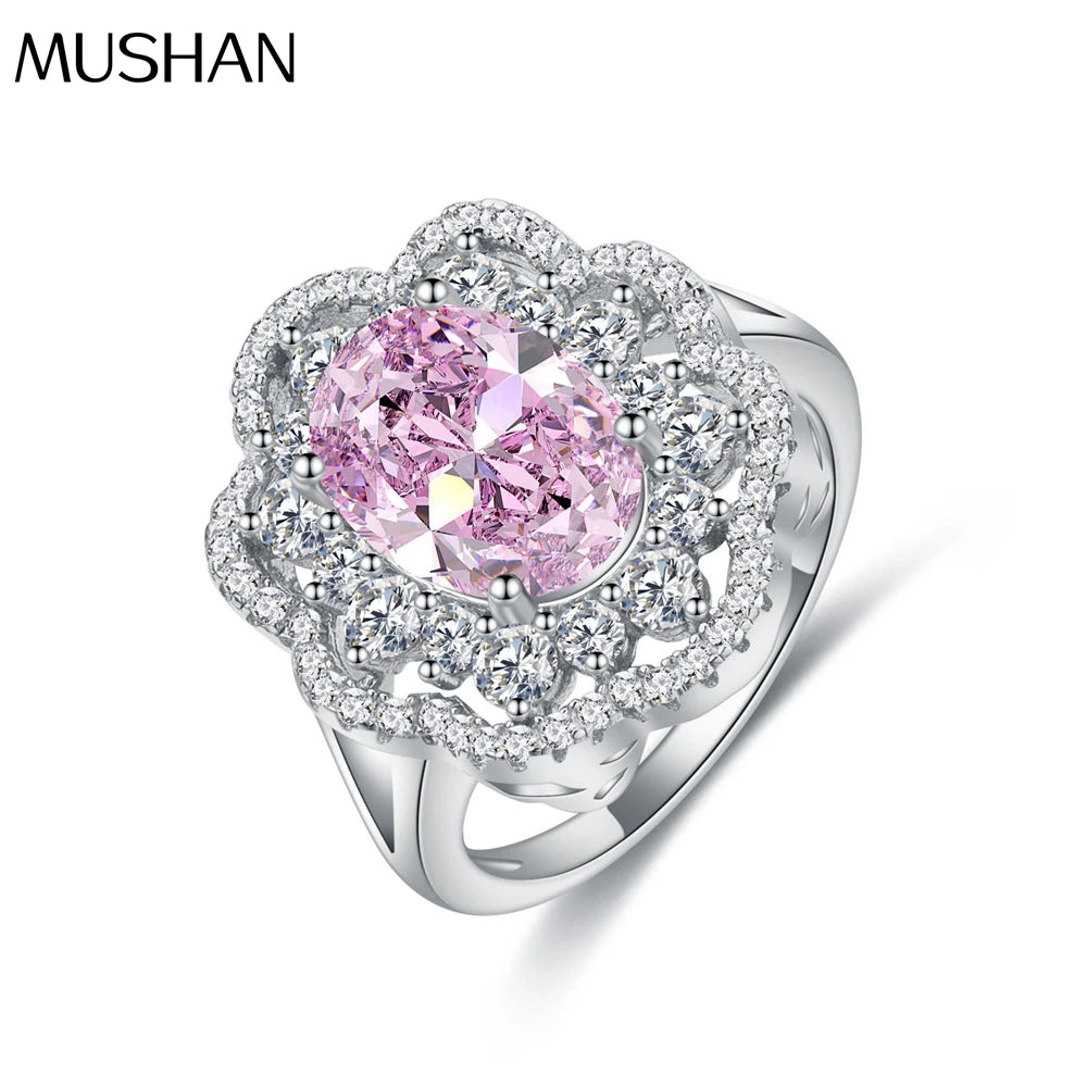 MuShan Jewelry Factory 5.5ct Egg Shaped 8 * 12 Candy pink Diamond 925 Sterling Silver Ring Womens High Carbon Diamond Jewelry