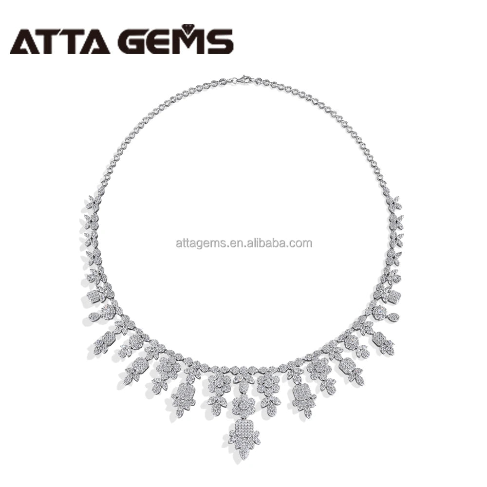 ATTA Luxury 925 Silver Jewelry Set High Density Setting D Color Moissanite Necklace Earrings Ring Bracelet Bridal Set Wholesale
