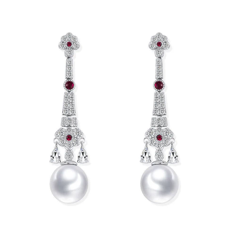 MUSHAN Jewelry Factory Live Streaming Style 925 Silver Round Beaded Half Hole White 10mm Chinese Style National Trend Earrings