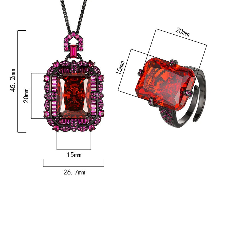 Gemfiori Jewelry Set Women's Retro Style Set Necklace Ring Copper Gold Plated Square Cutting 15 * 20 Wedding Party Zircon
