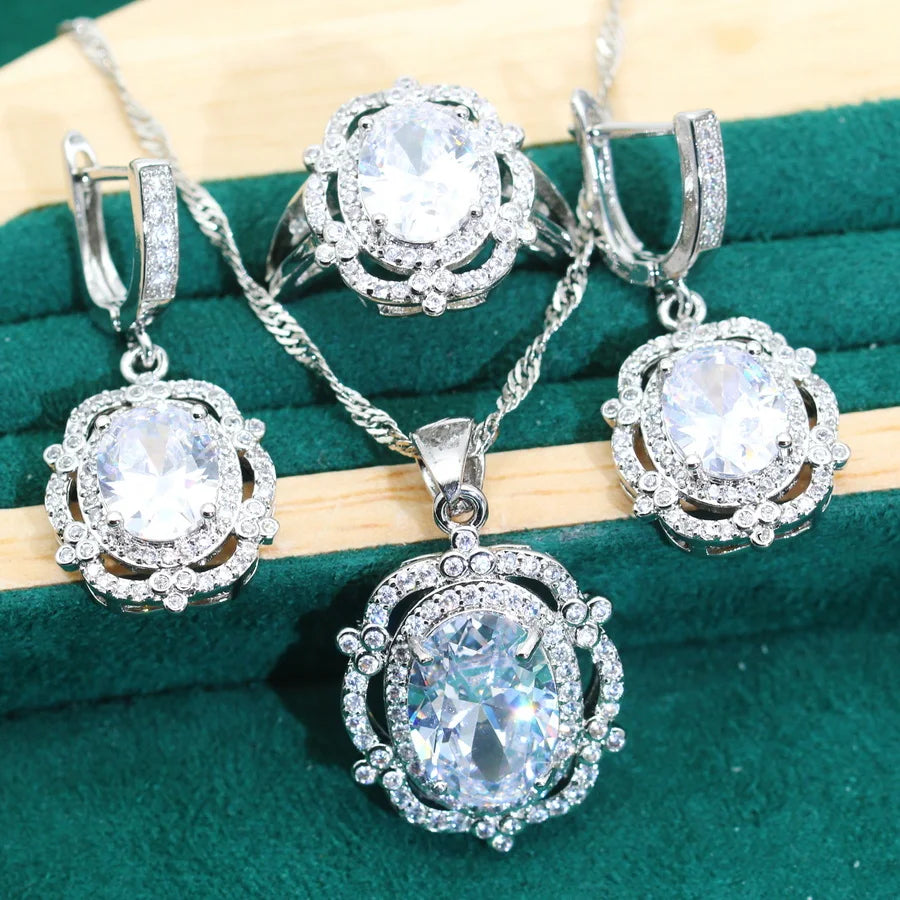 XOTICA 2024 New Alloy Jewelry Sets for Women Engagement Wedding Party Blue Zircon Earrings Necklace Pendant Ring Birthday Gifts