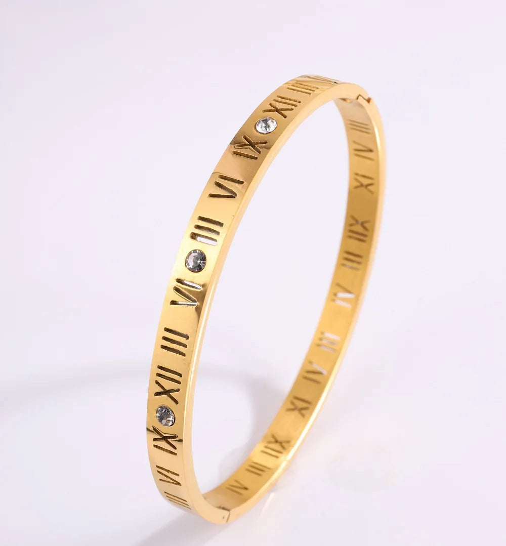 REBEL Stainless Inoxydable Stainless Steel 18K Gold Plated Roman Women Fashion Jewelry Bracelets Bangles