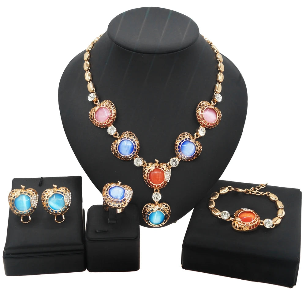 Zhuerrui Italy Designer Jewelry Sets 24K Gold Plated Dubai Valentine's Gift Wedding Pedant and Earrings Jewels Sets HA21040114