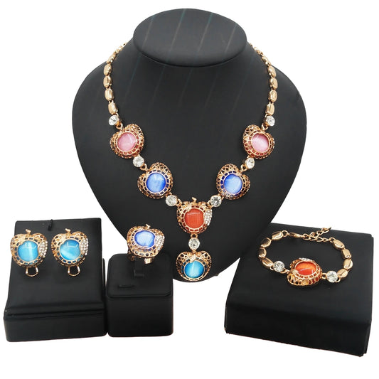 Zhuerrui Italy Designer Jewelry Sets 24K Gold Plated Dubai Valentine's Gift Wedding Pedant and Earrings Jewels Sets HA21040114