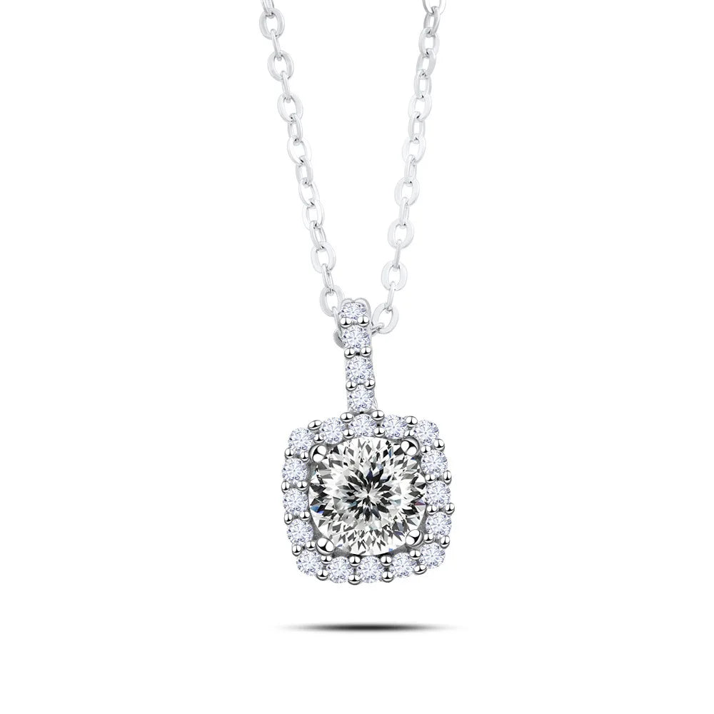 Factory 925 Sterling Silver Square Bezel Set Round Cut 1ct VVS GRA Colored Moissanite Jewelry Trendy Women Necklace Jewellry