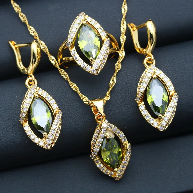 XOTICA AAA Custom Women's Wedding Jewelry Set Gold-Plated Zircon Pendant Earrings Ring Necklace for Engagement Occasions