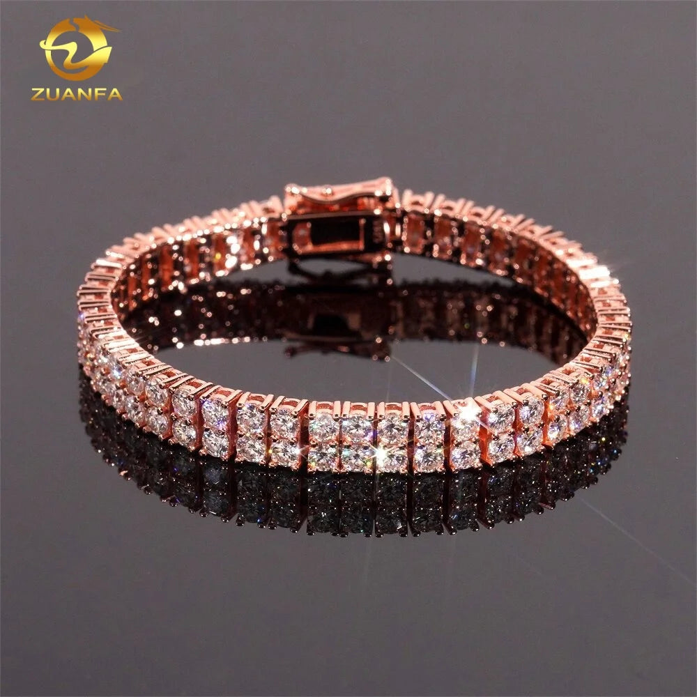 REBEL Luxury 2Rows 3mm Diamond Bracelet Hip Hop Jewelry Unisex VVS Moissanite Iced Out 925 Silver Tennis Bracelet Pass Diamond Tester