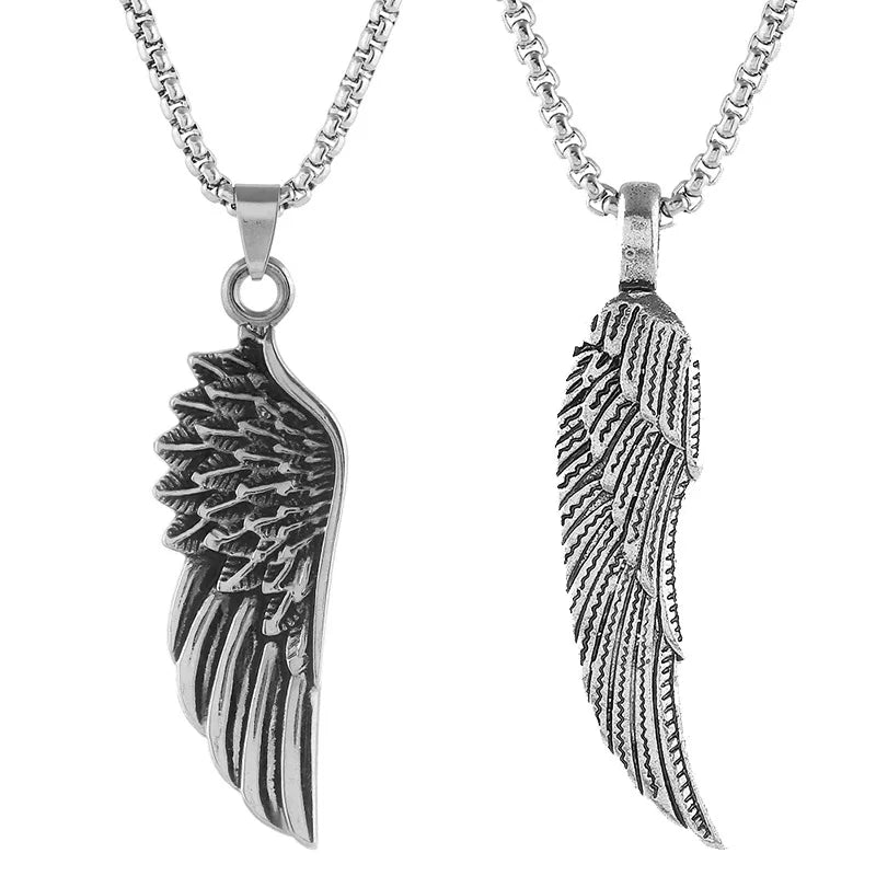 Wholesale Punk Rock n Necklace Zinc Alloy Wing Pendant Necklaces Men Jewelry Stainless Steel Chain
