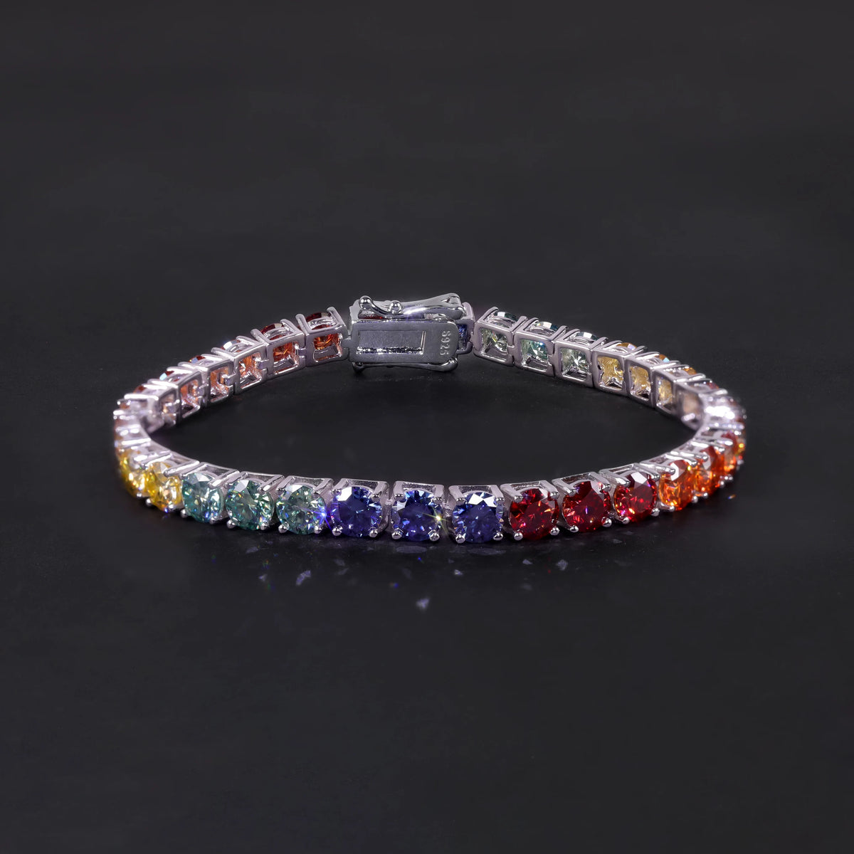 Gemfiori Abiding Colored Moissanite 3mm 4mm 5mm 925 Sterling Silver Tennis Bracelet 4MM 7IN Moissanite Tennis Bracelet in Stock