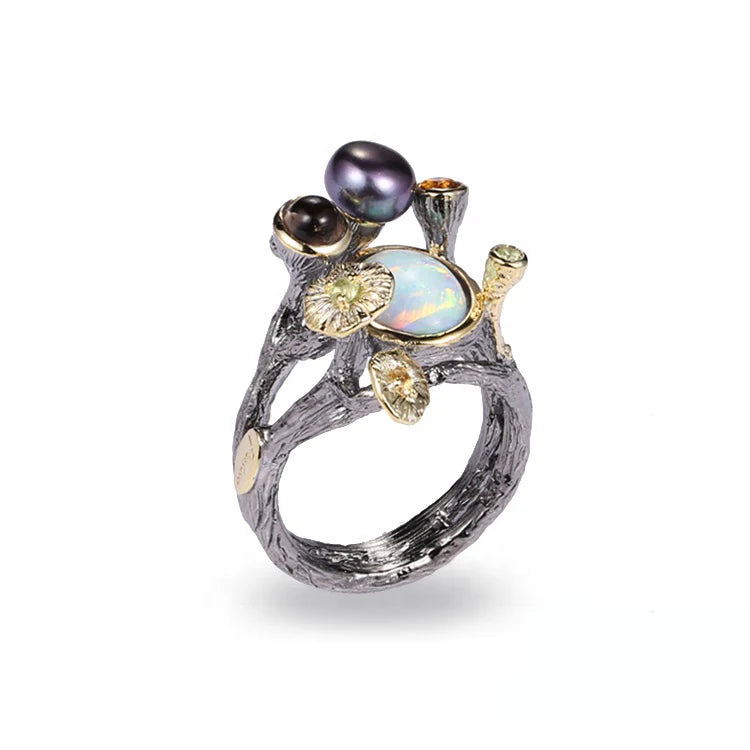 Antique Opal Stone 925 Sterling Silver Simple Finger Ring