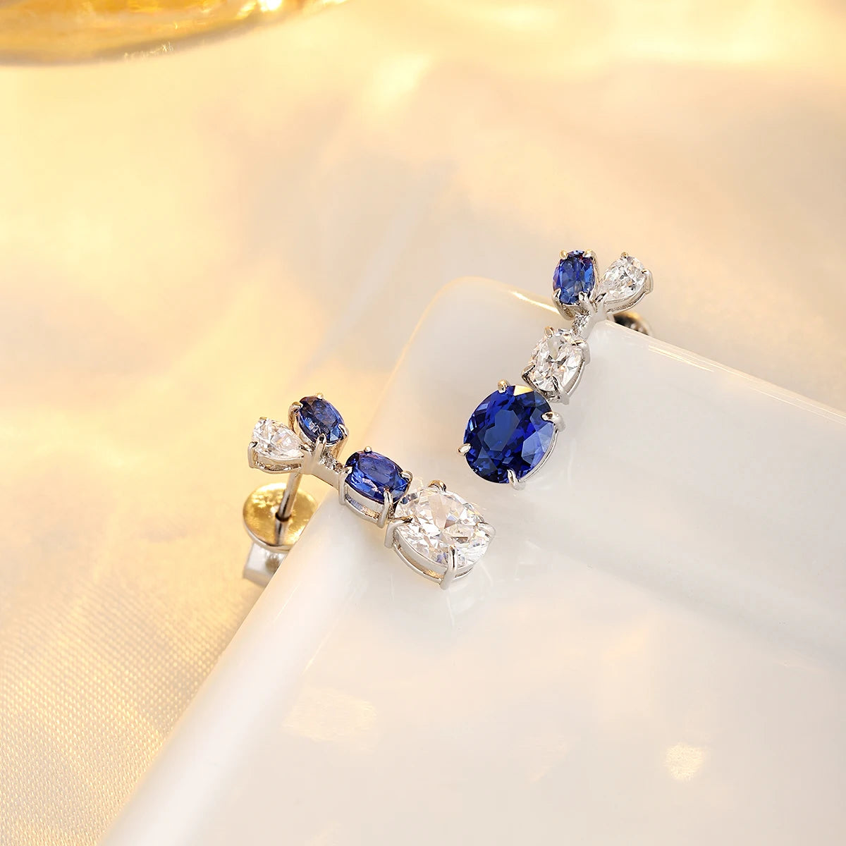 ArtistA S925 Sapphire Jewelry Lab Gemstone Earring Drop Luxury Jewelry Set Sterling Silver Earrings