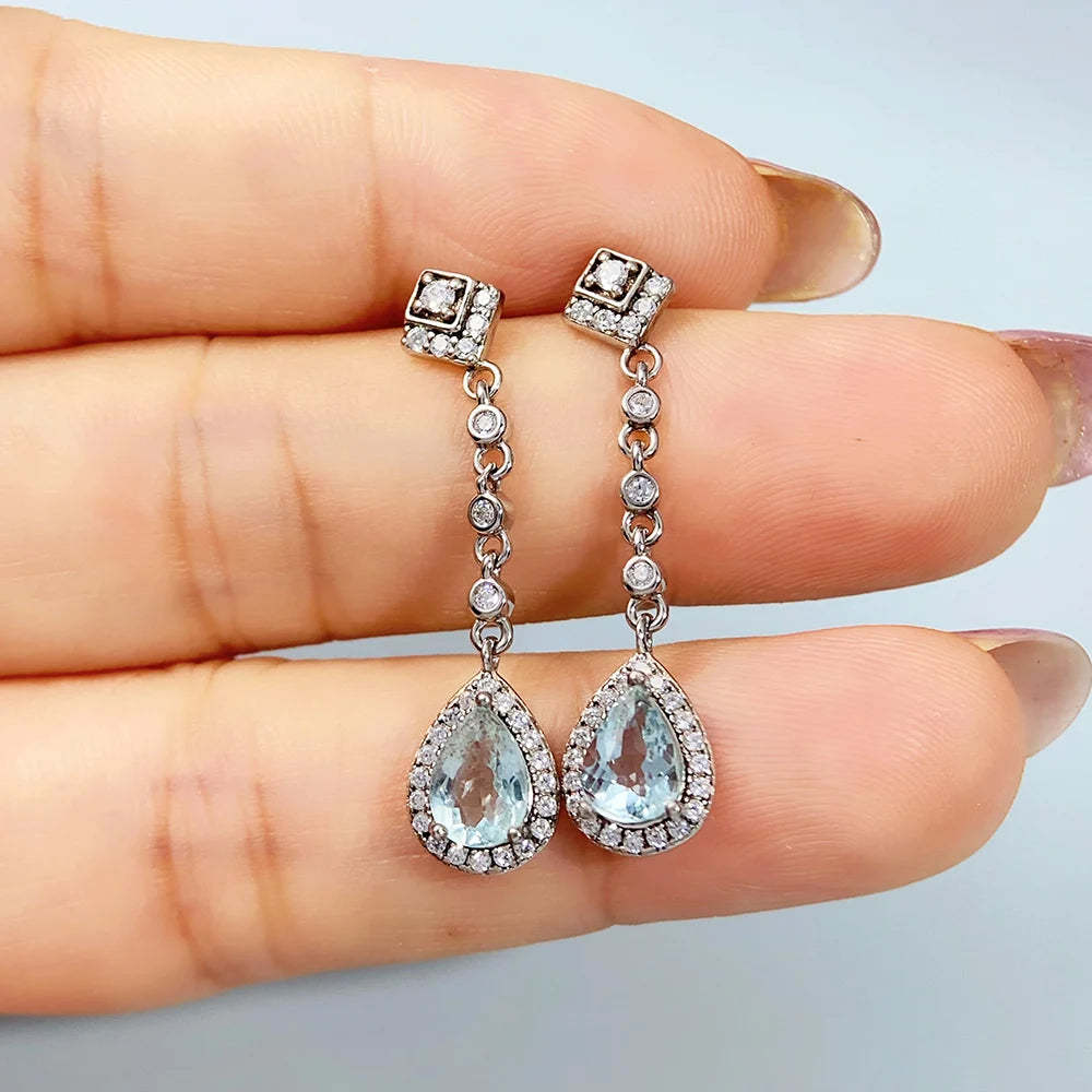 Gioiellieri Natural Aquamarine Earrings S925 Sterling Silver for Women Elegant March Birthstone Jewelry with Real Gemstones Gift for Her