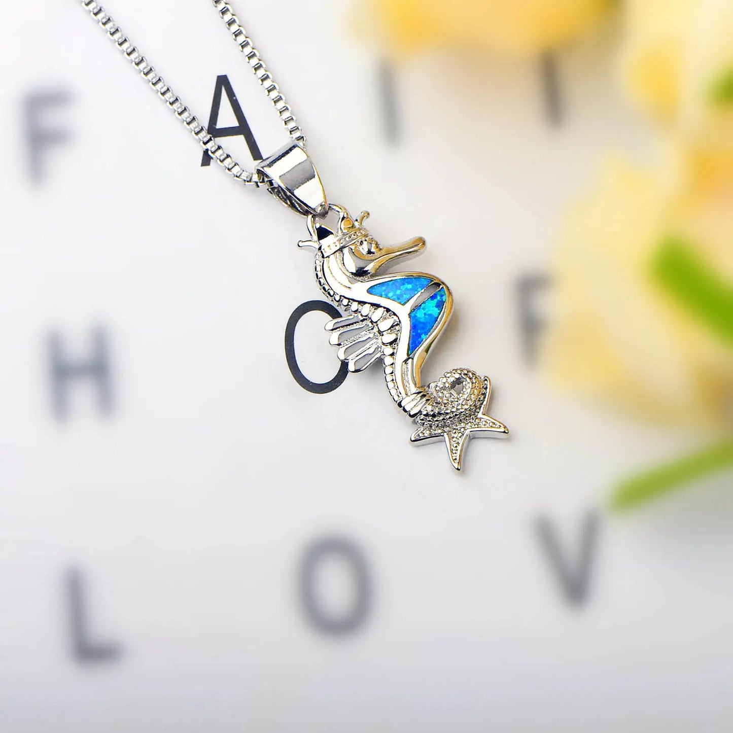Tiktok Viral Trendy Blue Copper Opal Seahorse Necklace-Sweater Chain with Starfish Pendant