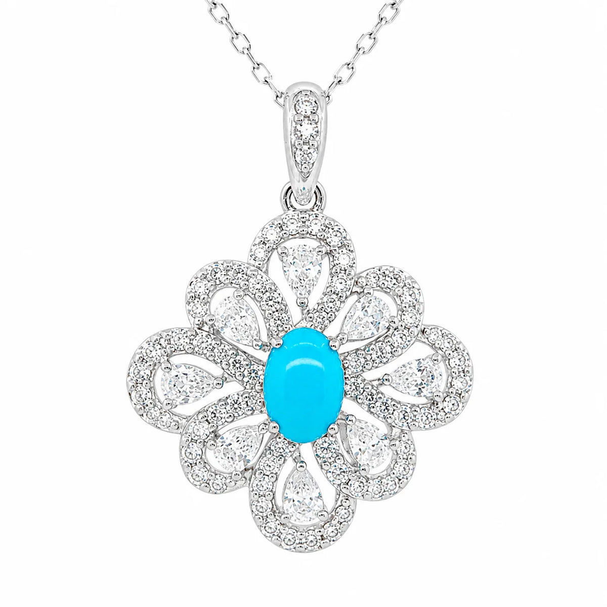 UM Jewelry 925 Sliver North African Oasis Turquoise and White Zircon Jewelry set(Earrings+Pendant+Ring) For Unisex Daily Wear