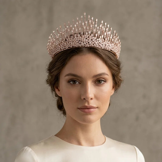 Modern Sunburst Spiked Crystal Tiara for Women Luxury Fringed Zircon Bridal Crown for Wedding Peaked Pageant Crown Tiara