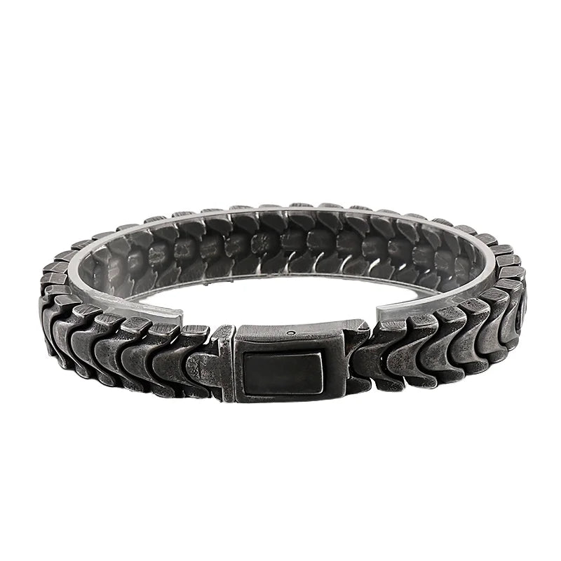 REBEL Fashion Hip Hop Style Jewelry Stainless Steel Geometric Pattern Chain Bracelet for Men