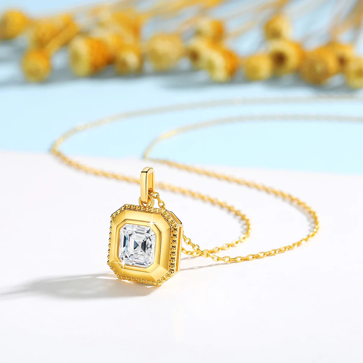 Gioiellieri Gold Jewelry Supplier Woman Holiday Gift 2ct Asche Moissanite Diamond Square Pendant Hollow 14K 0.5 1 Gram Gold Jewelry