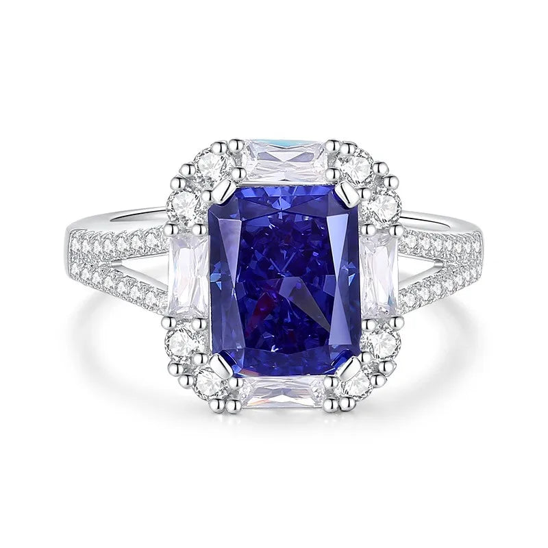 Factory Direct Women 925 Sterling Silver Sapphire Iced Out Blue 5A 8A Zirconia Ring Engagement Wedding Ring Jewelry Manufacturer