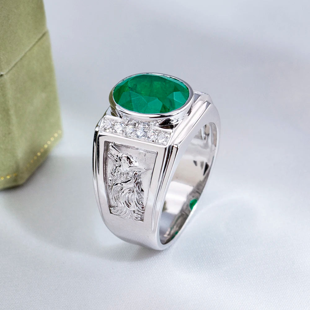 Custom Fine Ring Jewelry MSR-1850 925 Sterling Silver Oval Shape Lab Grown Emerald Ring