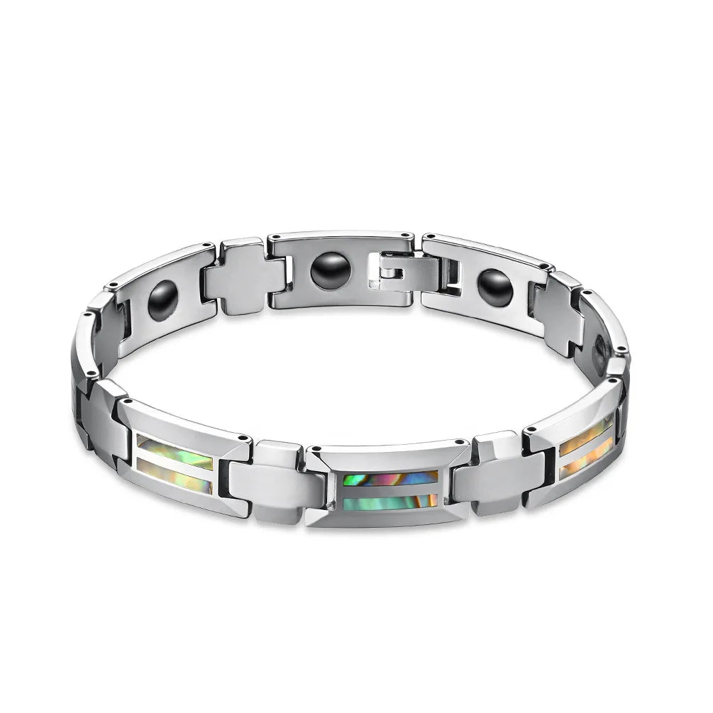 Factory Simple Tungsten Steel Ceramic Bracelet for Men Epoxy Resin Wood Shell Inlay High Polish Export Jewelry Gift Supplier