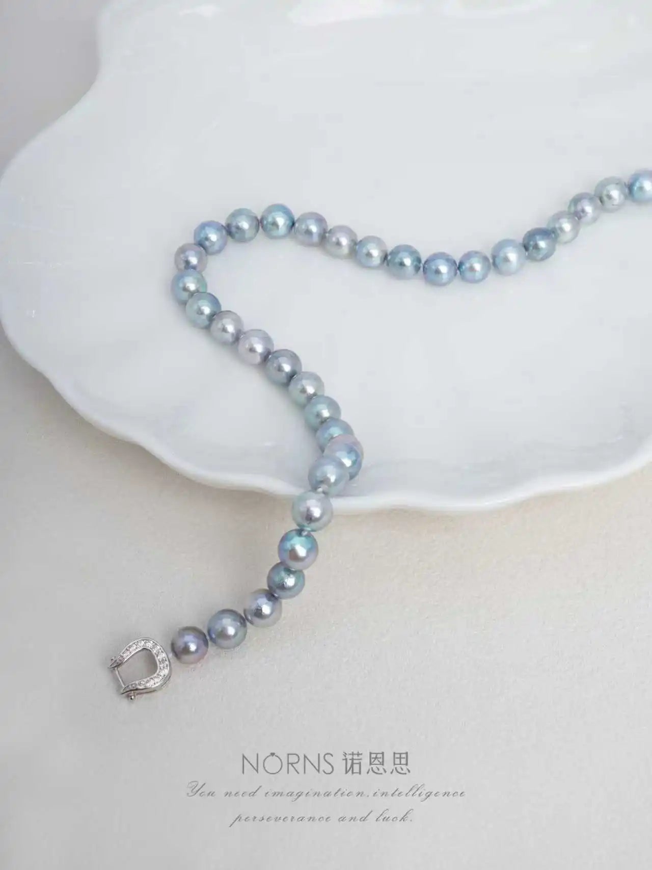 Akoya Blue-gray Seawater 7.5-8mm Pearl Necklace for Women Christmas Gift Necklace