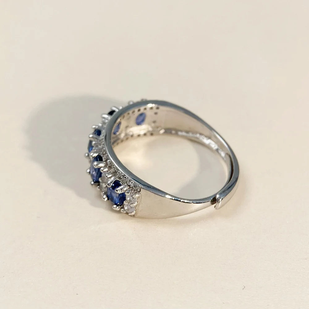 Gioiellieri Blue Sapphire Row Ring with Natural Multi Stone for Women S925 Sterling Silver Fine Jewelry Eternity Cluster Ring Gift Idea Her