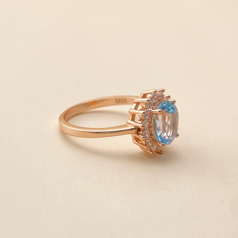 925 Silver Sky Blue Topaz Ring with Natural Gemstone for Women December Birthstone Fine Jewelry Elegant Wedding Anniversary