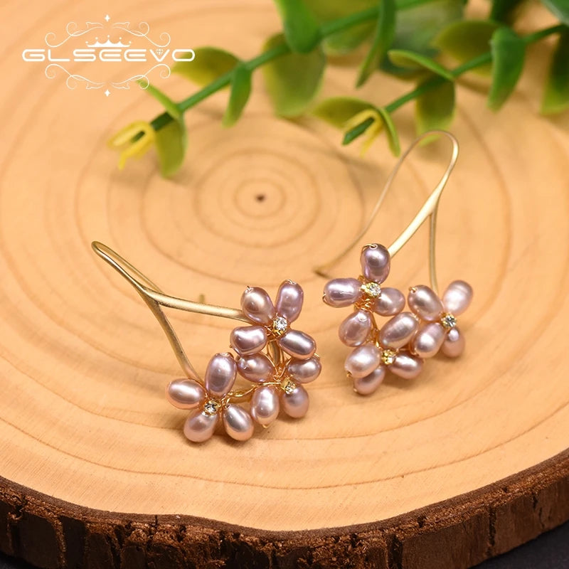 Nautral Fresh Water Purple Pearl Flower Earrings for Women Engagement Fine Jewelry Pendientes   Earrings Bulk