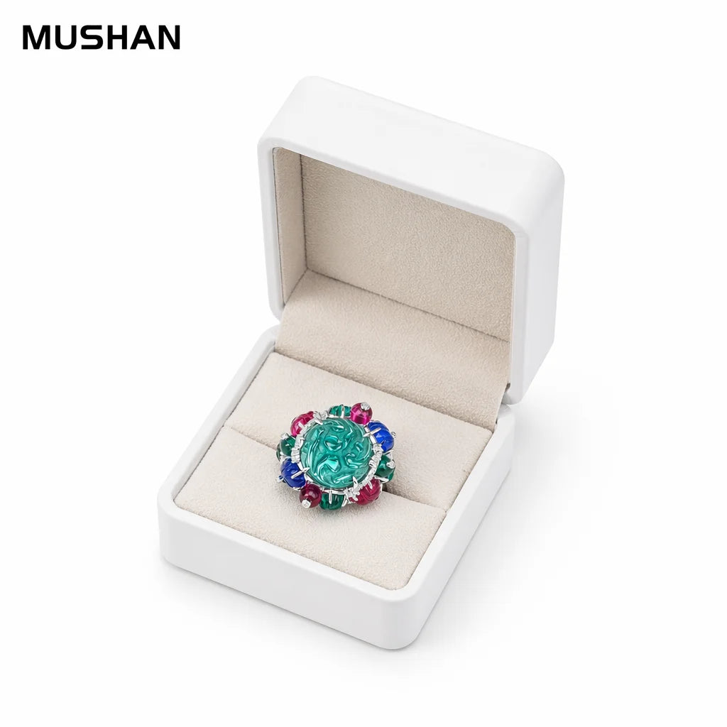 MUSHAN Jewelry Factory 925 Sterling Silver Rings Natural Chalcedony Tutti Frutti Jewelry Lab Grown Ruby Gemstones Ring for Women