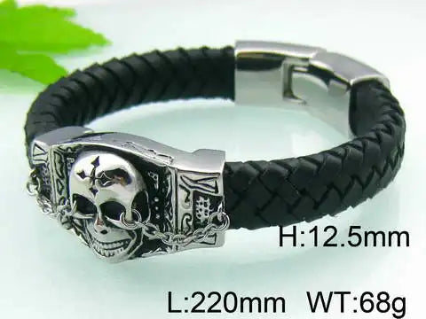 KALEN Fashion Mens Bracelets Stainless Steel Cowhide Leather Lion Head Bracelet Bangle