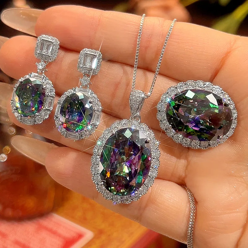 S&S Oval Cut CZ Vintage Jewellery Set – Pendant, Ring & Earrings – Gold Plated – Collection