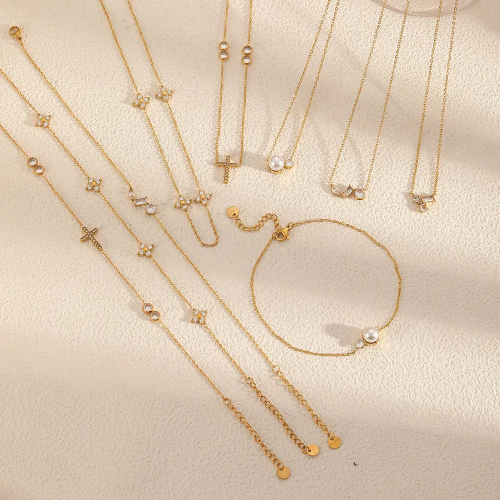 S&S 18K Gold Plated Stainless Steel Zircon Necklace, Bracelet & Anklet | 14 Styles