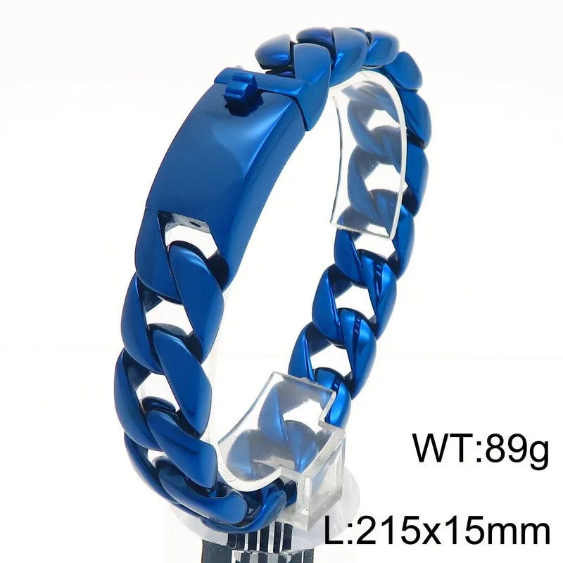 KALEN 15mm Fine Jewelry Fashion Bracelets Stainless Steel Cuban Style Links Bracelet for Men