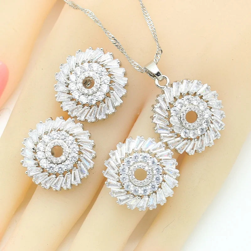 XOTICA Luxury 925 Sterling Silver Set Classic Wedding Design Bracelet Earrings Necklace Ring Zircon Valentine's Day Gift for Women