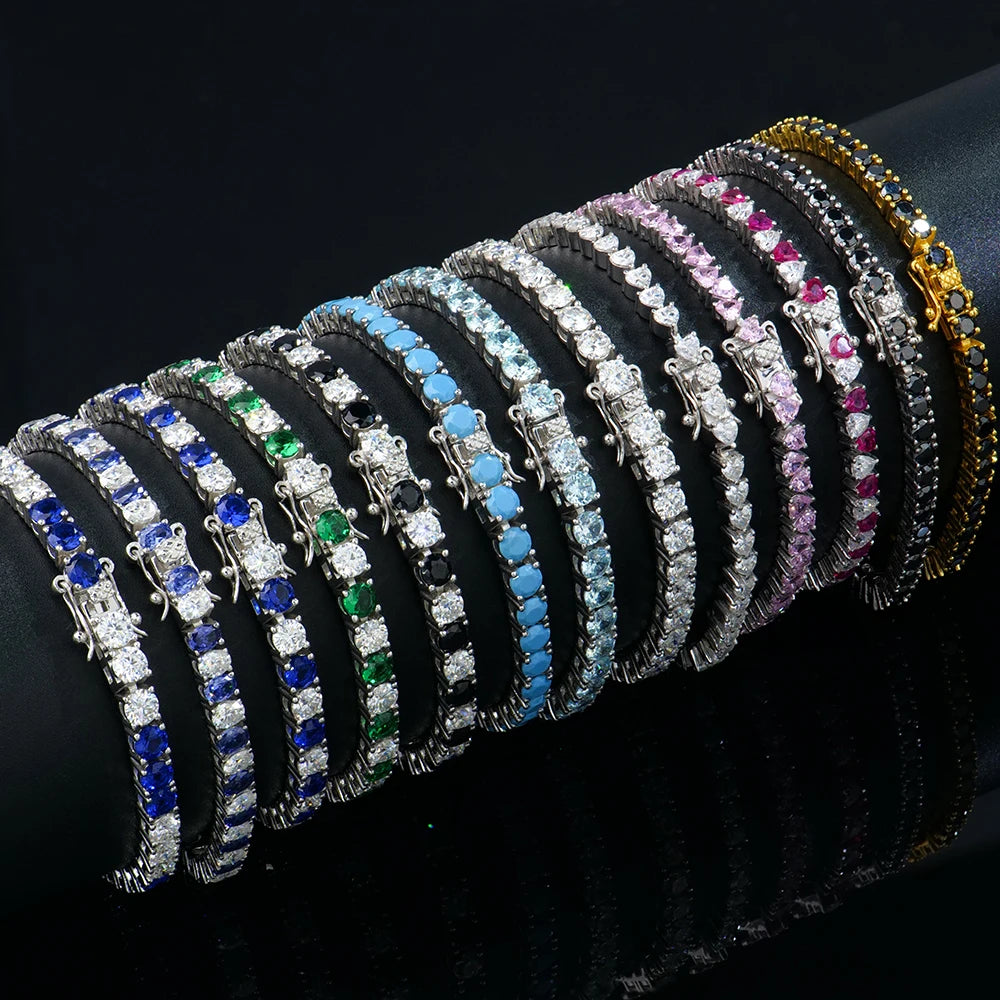 925 Silver HipHop Style Tennis Bracelet Black Rhodium Plated Black  VVS Moissanite Tennis Chain for Gift