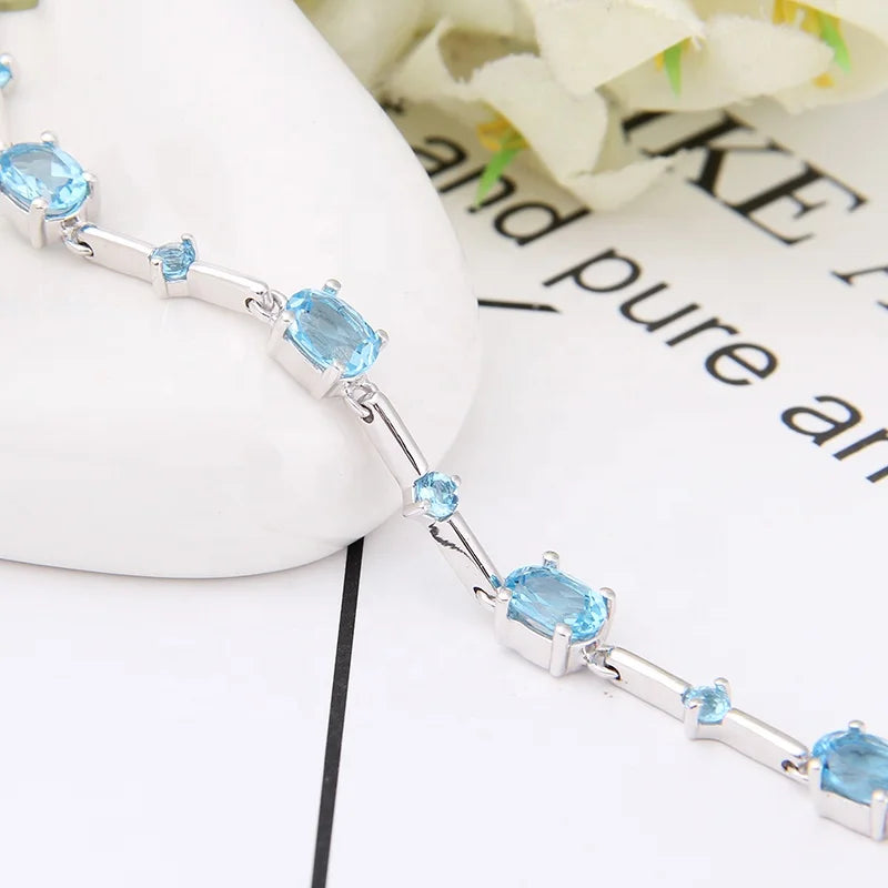 ArtistA A2746B Abiding Brand Real 925 Sterling Silver Jewelry Natural Swiss Blue Topaz Bracelet Bangle for Women