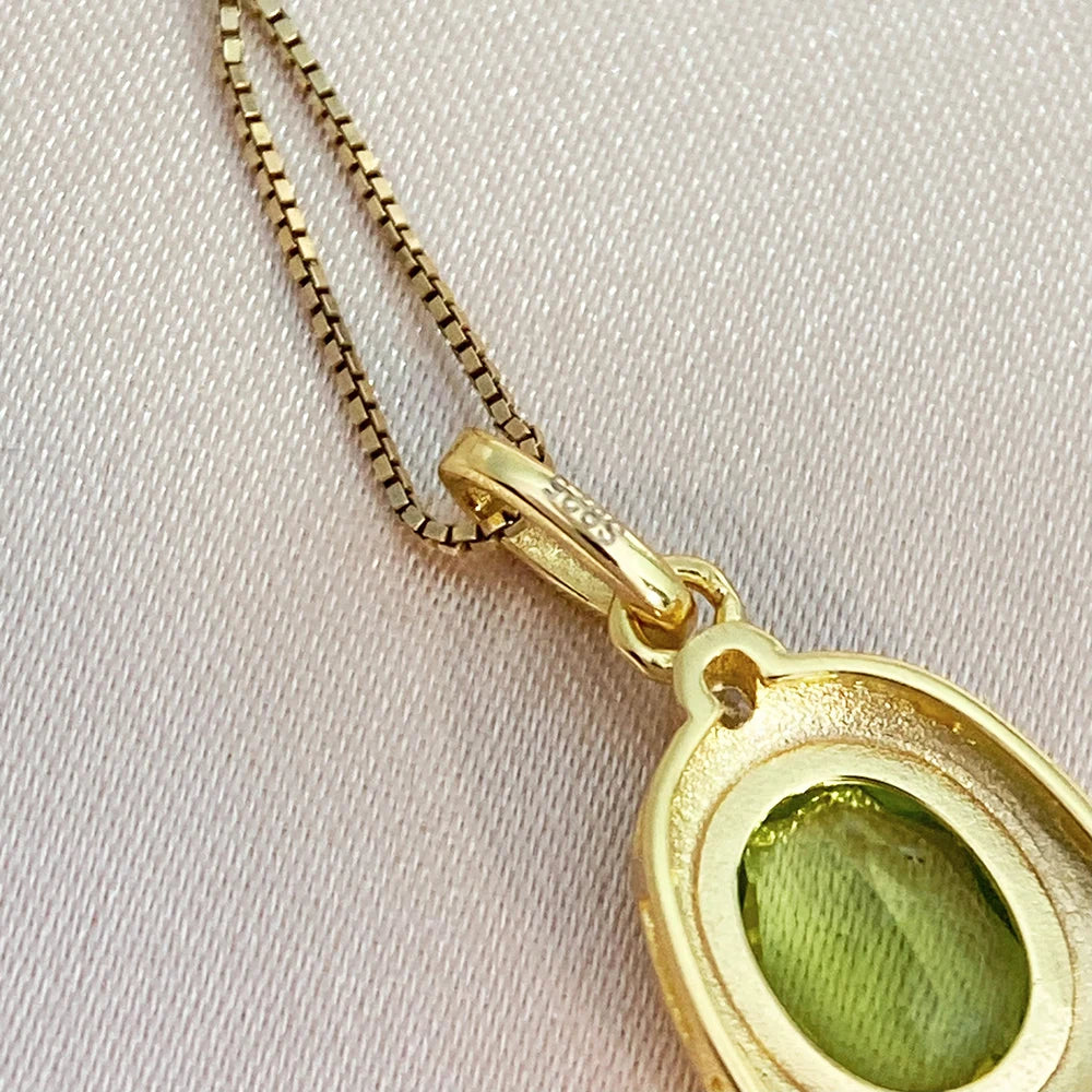 Gioiellieri Retro Vintage Peridot Pendant Necklace 925 Sterling Silver Natural Green Gemstone Jewelry Boho Hippie Style For Women Charm