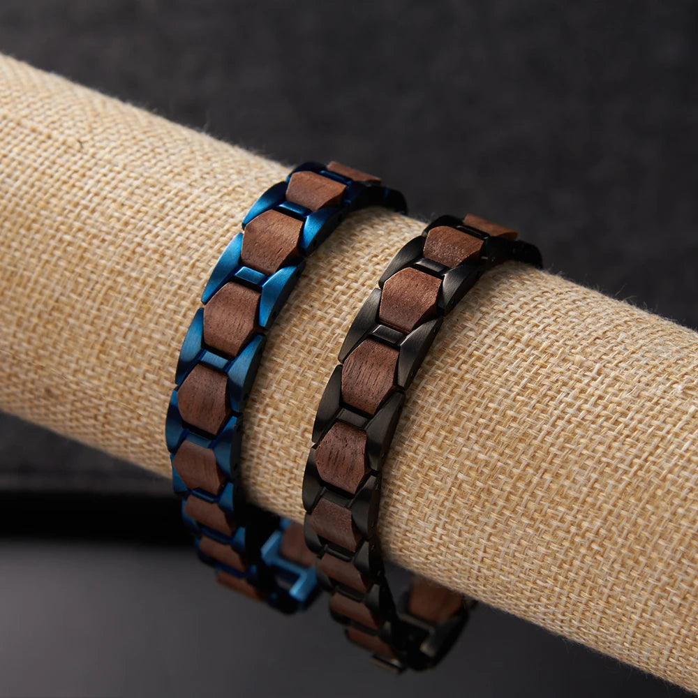 REBEL Handmade Custom Logo REBEL Unisex Skeleton Shape Walnut Wood Black Gun Plated Casual/Sporty Wrist Band Bangle