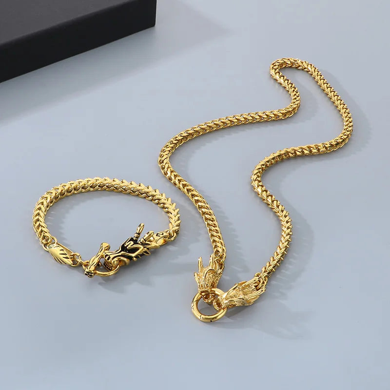 REBEL Punk Fashion Stainless Steel Bracelet Dragon Head Chain Men Bracelet Necklace