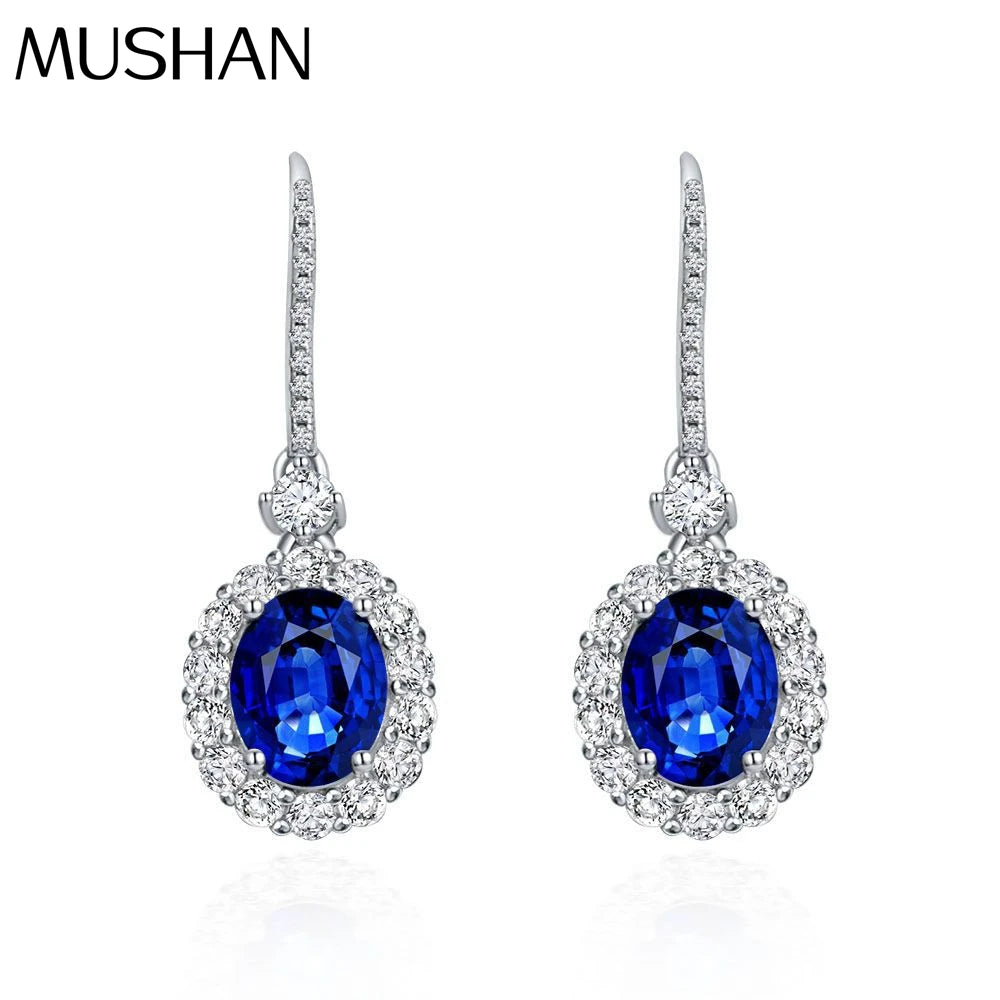 MUSHAN Jewelry Factory New 2ct Egg Shaped 7*9 Earrings European and American Light Luxury 925 Silver Lab Grown Red Sapphire