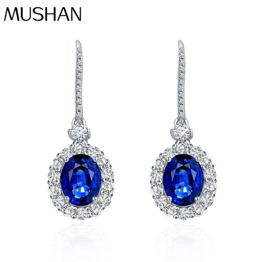 MUSHAN Jewelry Factory New 2ct Egg Shaped 7*9 Earrings European and American Light Luxury 925 Silver Lab Grown Red Sapphire