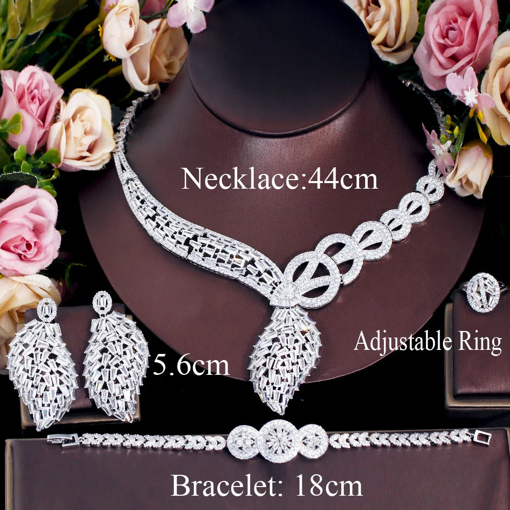 Sparking White Cubic Zirconia African Middle East Chunky Luxury Bridal Jewelry Set for Women Wedding Engagement Dress Accessory